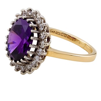 9ct Gold Amethyst / Cubic Zirconia Cluster Ring size Q